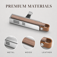 Désodorisant voiture clip aération, métal et bois, parfum naturel, senteur longue durée, design minimaliste luxueux, universel