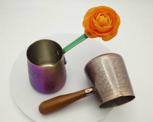 <span class=keywords><strong>Pichet</strong></span> à café en acier inoxydable de 350ml avec poignée en <span class=keywords><strong>bois</strong></span> isolée, couleur cuivre martelé - Product Image 1