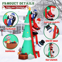 Décoration de jardin de Noël gonflable en polyester Riyuehong, Père Noël et pingouin grimpant sur une échelle, avec lumières LED, durable et imperméable