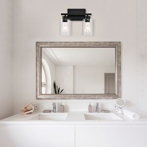 Clear Glass <strong>Shades</strong> Black Wall <strong>Lamp</strong> 2 Lights Hotel <strong>Bathroom</strong> Vanity Light Black <strong>Bathroom</strong> Light Fixture Over the Mirror - Product Image 3