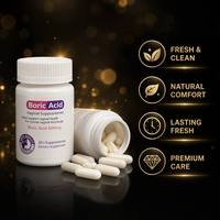 Yoni Pops OEM 20 capsules d'acide borique pour femmes 600mg Formule douce pour soins quotidiens Antibactérien Équilibre du pH Contrôle des odeurs Vaginal