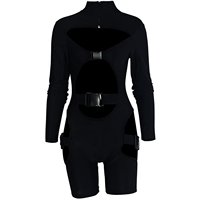 Combinaison moulante à manches longues avec boucle et col montant zippé Bestex pour femmes, tenue de club de motards