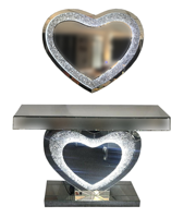 Console Miroir de Luxe en Demi-Lune, Table d'Entrée Classique avec Miroir Mural Rond pour Maison et Hôtel