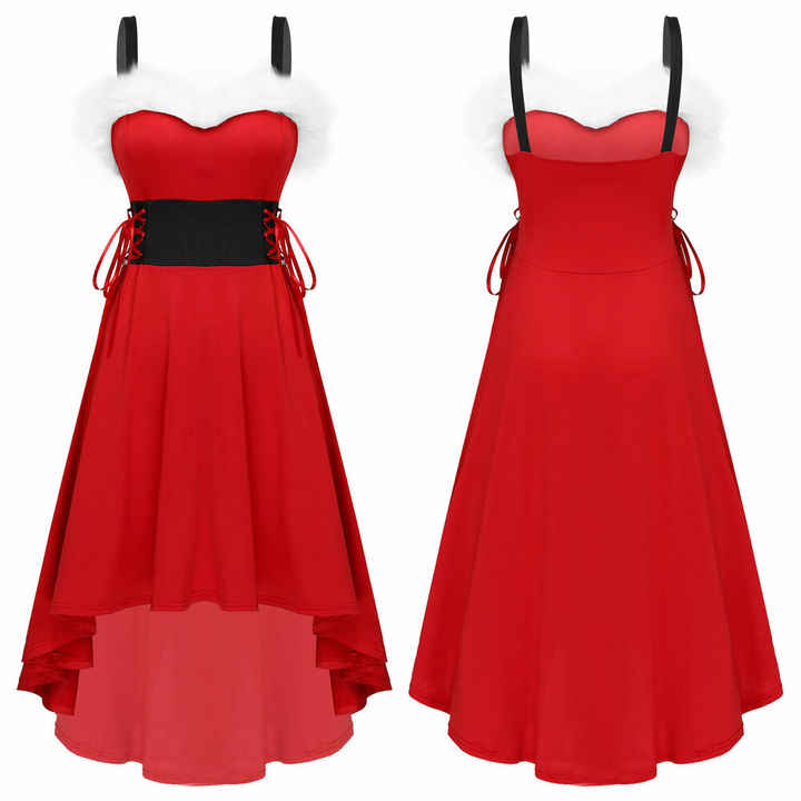 Woman Christmas Long Dress Costume Santa Claus Xmas Cosplay A-line Fancy Dress