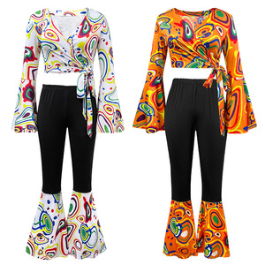 Nouvel ensemble haut et pantalon imprimé pour <span class=keywords><strong>femme</strong></span>, style rétro <span class=keywords><strong>disco</strong></span> années 70, avec manches trompette florales, idéal pour la scène - Product Image 6
