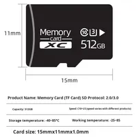Kartu Memori TF Hitam 512GB Kelas 10 U3 untuk Kamera Pengawas & Kamera Olahraga