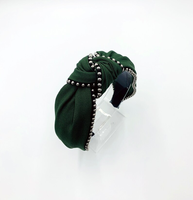 Perles de satin vert bandeau en satin noué avec perles en métal bord de chaîne bandeau de mode élégant