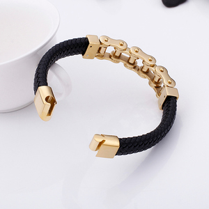 <span class=keywords><strong>KALEN</strong></span> Pulsera de Acero Inoxidable Chapado en Oro Brazalete de Cuero para Hombre - Product Image 4