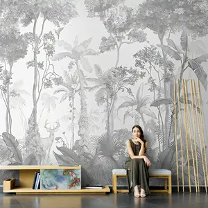 Papel tapiz 3d de alce blanco y negro, pegatinas para sala de estar, TV, decoración de pared, mural, tela de pared