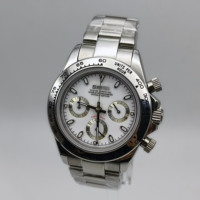 Jam Tangan VK63 Movement, Kalender Perak Putih, Bahan Baja Tahan Karat 904L, Enam Jarum, Timer Tersegmentasi, Jam Tangan Pria