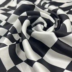 Luxury Custom 100% Silk Head Scarf Bandana Wholesale Printed Checker Logo Design Silk Satin Square Scarves For Women Men 65x65cm