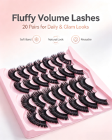 14 paires de faux cils synthétiques volumineux et effilés, plateau rose, brillants, spectaculaires, en bande, vente en gros pour maquillage de fête