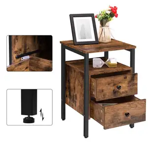 Mesita de noche pequeña rústica moderna de madera al por mayor mesa auxiliar con cajón muebles multifuncionales para dormitorio