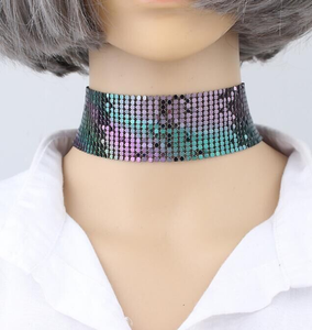Ensemble <span class=keywords><strong>de</strong></span> bijoux H2 Jewelry C0003, collier ras du cou en acier avec paillettes audacieuses, boucles d'oreilles clous, bracelet ouvert, bague, or vert, pour cadeau - Product Image 1