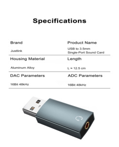 Adaptateur audio USB A vers 3,5 mm TRRS en alliage d'<span class=keywords><strong>aluminium</strong></span> Justlink, carte son externe USB 2.0 avec puce DAC AB136 pour ordinateur portable PC - Product Image 4