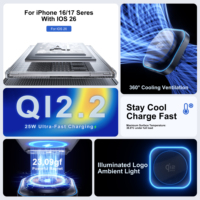 Chargeur de voiture sans fil magnétique à charge rapide 25W Qi2.2 QC3.0/PD avec fonction de refroidissement par ventilateur, support de montage sur grille d'aération pour téléphone, OTP, PC+ABS