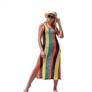 Vestido Playero Tipo Chaleco a Rayas para Mujer, Tejido Calado a Crochet, Hecho a Mano, 100% Poliéster, Antibacterial y Transpirable, Marca RUIYI - Product Image 3