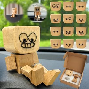 Poupée en bois à pieds mobiles avec visages interchangeables, jouet pour tableau de bord de voiture, pour enfants et adultes, ornement en bois DIY, cadeau - Product Image 1