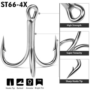 Hameçon triple NEWMAJOR ST66 4X ultra-résistant 4 # -5/0 #   Hameçons de remplacement en acier à haute teneur en carbone, finition argentée, <span class=keywords><strong>pour</strong></span> leurres de <span class=keywords><strong>pêche</strong></span> en mer en eau salée - Product Image 4