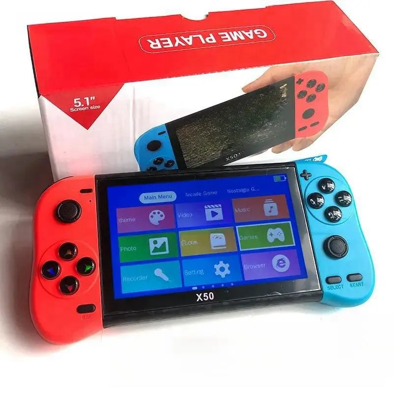 Guangdong konsol permainan genggam mini X50 5.1 inci portabel pemutar permainan retro tongkat ganda konsol permainan pemain game genggam
