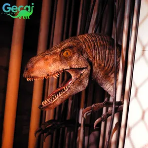 Cabeça de dinossauro animatrônica para decoração de parede, cabeça de dinossauro 3D de alta qualidade, parque temático Gecai Jurássico