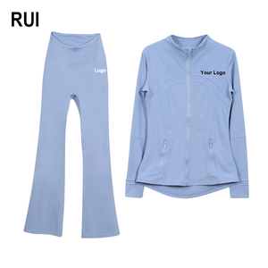 RUIQUWIN OEM Conjunto de Yoga de 2 Piezas Transpirable de Tallas Grandes, Nuevo Diseño, Leggings de Cintura Alta con Efecto Push-Up y Chaqueta con Cremallera para Mujer - Product Image 1