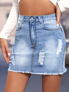 Jupe courte en jean taille haute européenne et américaine pour femmes, jupe mi-longue élastique et amincissante pour femmes - Product Image 5