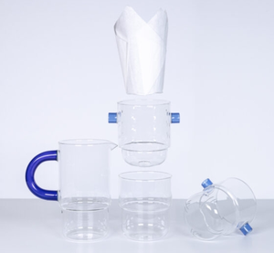 Juego de tazas de filtro de vidrio de borosilicato personalizado para verter sobre la cafetera, tetera, tetera de vidrio con mango azul - Product Image 1