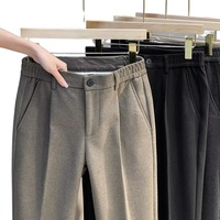 Pantalon de Costume Homme en Polyester et Laine, Coupe Droite, Style Vintage, Épais et Chaud, Idéal Automne-Hiver, pour le Dropshipping