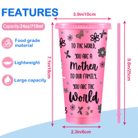 Gobelet à café glacé réutilisable en plastique PP sans BPA, écologique, de qualité alimentaire, coloré sur mesure, 24 oz, cadeau pour maman, fête des mères, pour les fêtes