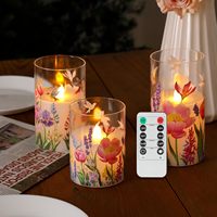 Bougies LED sans flamme en verre, télécommandées, motif colibri floral, à piles, pour Noël, mariage, maison, fête, écologiques