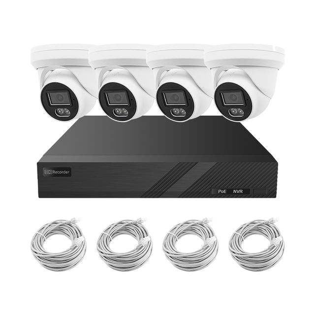 8CH POE Kits 4X 4MP Turret Indoor Dome Home Security System Kit with Audio Microphone Waterproof IP67 Metal IP CCTV Camera