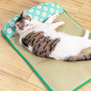 Alfombra refrescante para gatos, estilo almohada, tejido de ratán, almohadilla de verano para el suelo para gatos, rectangular, con diseño de hojas verdes de sandía, talla M - Product Image 2