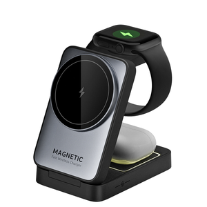 Chargeur sans fil 3-<span class=keywords><strong>en</strong></span>-1 magnétique pliable <span class=keywords><strong>avec</strong></span> veilleuse, support de charge rapide 15W pour montre, <span class=keywords><strong>en</strong></span> alliage d'aluminium, portable, vente <span class=keywords><strong>en</strong></span> <span class=keywords><strong>gros</strong></span> - Product Image 1