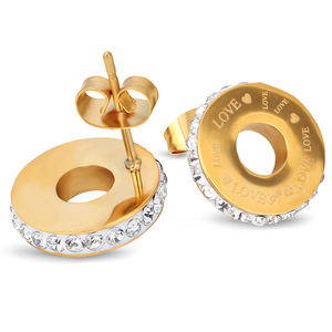 Pendientes de tuerca de acero inoxidable de 14 mm con diamante de amor y engaste redondo para uso diario - Product Image 3