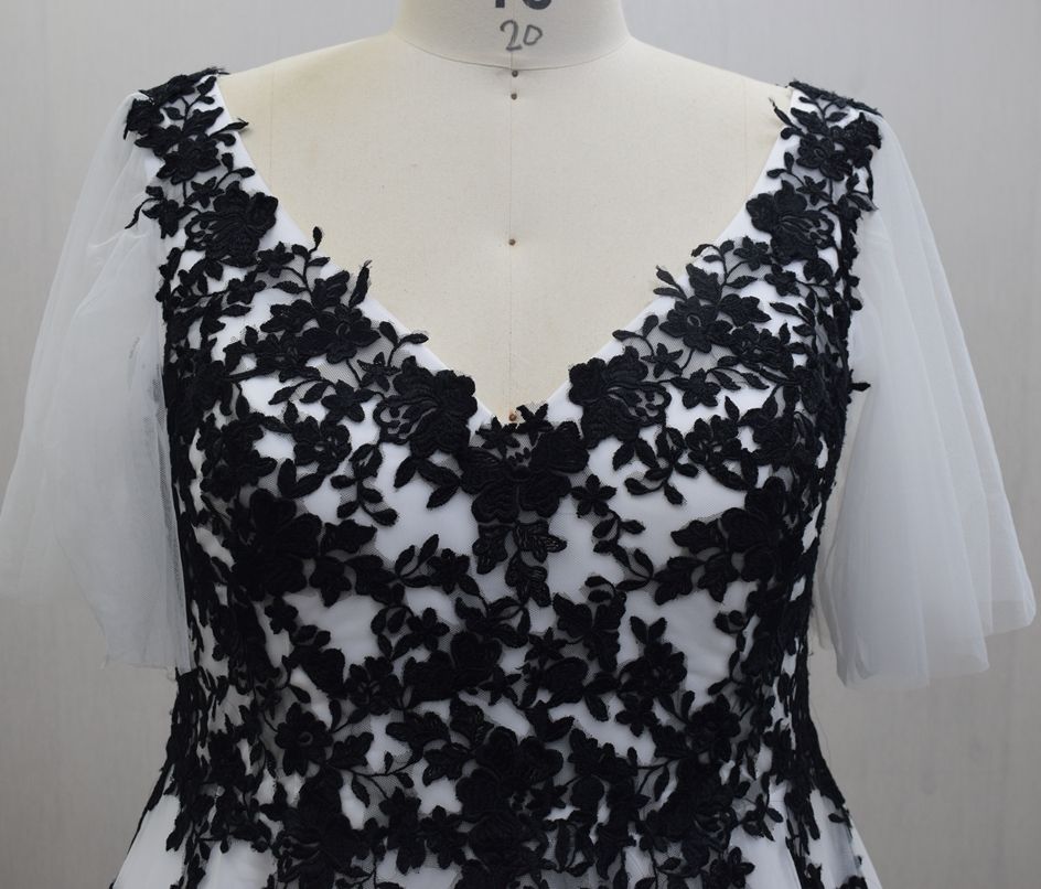 white and black wedding dresses