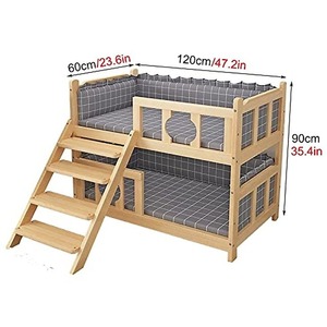 Lit pour chien double couche en bois massif de luxe avec barrière de sécurité, coussin gris universel quatre saisons, maison pour animaux à motif animalier - Product Image 2