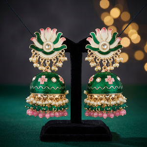 Indo Western Meenakari <b>Chandelier</b> Earrings Rhodium Plated Vintage Wedding Women's Jewelry Model 106055 - Product Image 2