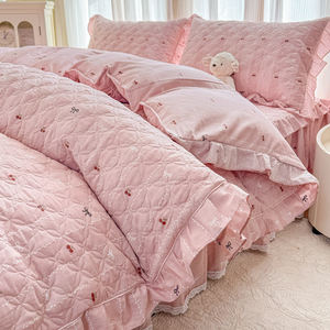 Juego de Cuatro Piezas de Ropa de Cama Acolchada de Algodón Estilo Rústico Coreano, Sábanas, Fundas de Almohada, Juego de Funda Nórdica - Product Image 2