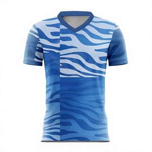 Maillot de football personnalisé pour homme, bleu et blanc, imprimé vagues, col en V, manches courtes, sublimé, respirant, évacuation de l'humidité, uniforme d'équipe - Product Image 1