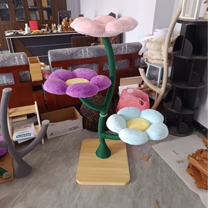 ต้นไม้แมวลายดอกไม้ 55x55x135 ซม. 2 ชั้น ฐานไม้เนื้อแข็ง ทนทาน ใช้เป็นที่นอนสำหรับแมวในบ้าน - Product Image 5
