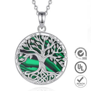 Changda 925 plata esterlina celta Árbol de la vida verde malaquita turquesa piedra Árbol Genealógico colgante collar - Product Image 2