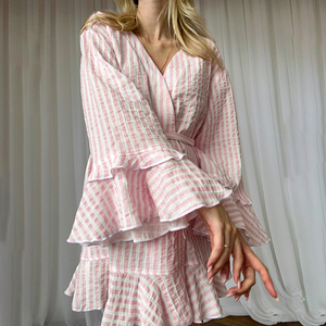 QINSI Pigiama a Doppio Strato in Crepe per Donna, Vestaglia in Garza di <span class=keywords><strong>Cotone</strong></span>, Abbigliamento <span class=keywords><strong>da</strong></span> <span class=keywords><strong>Notte</strong></span> a Maniche Lunghe, <span class=keywords><strong>Camicia</strong></span> <span class=keywords><strong>da</strong></span> <span class=keywords><strong>Notte</strong></span> Femminile - Product Image 3