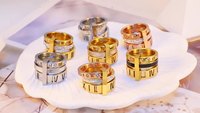 Vente en gros de bagues vintage en acier inoxydable plaqué or 18 ct avec cristaux multicouches, bagues avec chiffres