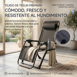 Silla Reclinable Plegable ELE-GATE Negra para Jardín, Playa o Exteriores, Asiento Ajustable, Cómodo y Ahorra Espacio - Product Image 5