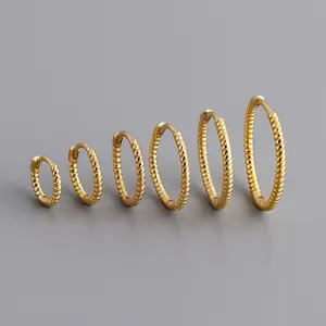 2024 NEW Fashion 925 Jewelry Sterling Silver Simple Round Different Size Geometry Twist Gold Plated Hoop Earring For Women