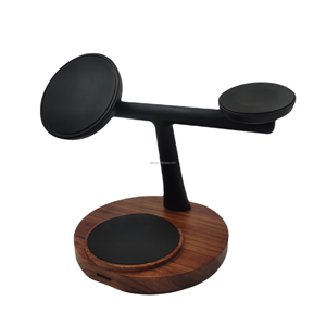 JEDI Venta al por mayor 2025 Diseño único 3 en 1 Base redonda de madera de naturaleza real Soporte de carga <span class=keywords><strong>Cargador</strong></span> inalámbrico de madera magnética con OEM - Product Image 1
