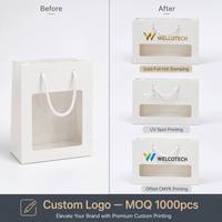 Sac cadeau en papier kraft, épaisseur 0,3 mm, avec poignée longue, logo personnalisé, fond plat, emballage de vente en gros et au détail