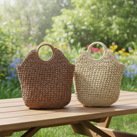Sac à main chic en paille tressée fait main avec poignée ronde, sac de plage vintage d'été pour femme en vacances