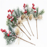 Noël Simulation Pin Ruit Branches Flocon De Neige Pin Aiguille Baies Fruits Rouges Branches Décoration Festive Noël